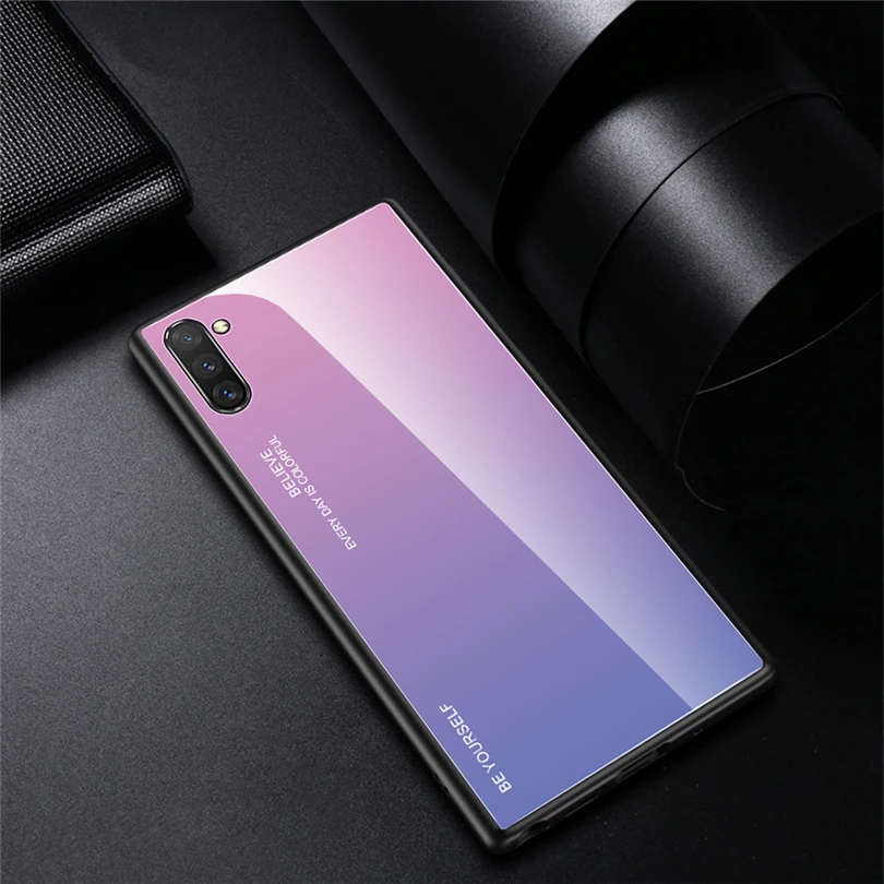 Pink-Purple Для samsung Galaxy S10 Note 10 Plus, чехол с градиентным закаленным стеклом, Жесткие ТПУ чехлы накладки для samsung Galaxy Note 8 9 10 S10 5G S10E - Цвет: Pink-Purple