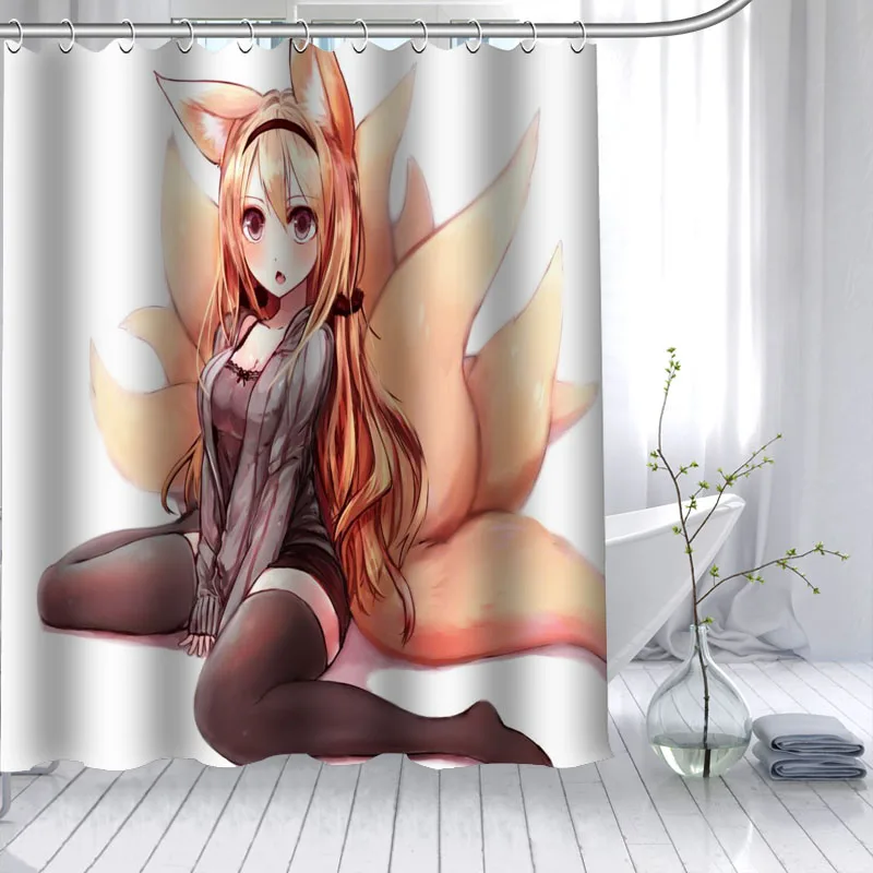 Горячая Распродажа Lil fox аниме девушка мультфильм пользовательские занавески для душа 3D Водонепроницаемый полиэстер ткань для ванной занавес 12 крючков для ванной комнаты