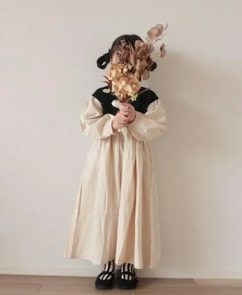 

9550C, детская одежда, платье для девочек, новинка 2022, одежда из хлопка и льна в японском стиле, весеннее Повседневное платье для девочек