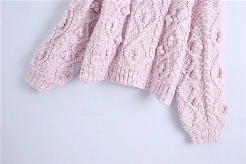 

Sweet Women Ball Decoration Sweater 2020 Fashion Ladies Pink Applique Knitted Tops Streetwear Female Elegant Turtleneck Pullover