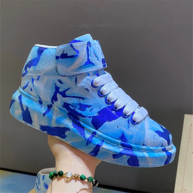

boy Fashion Platform Women's Sneakers Brand Designer Female Runing Shoes Leather Handmade Graffiti Casual Ladies Flats New