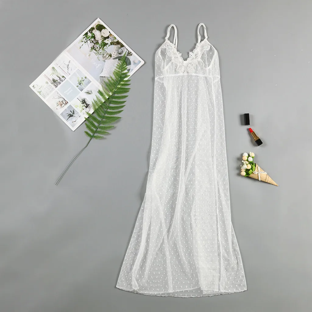 

Sexy Lace Sleep Robes on for Women Nightdress Sleepwear Robe Nightgowns Ultra Thin Female Sleep Lounge Dress Summer Nightwear