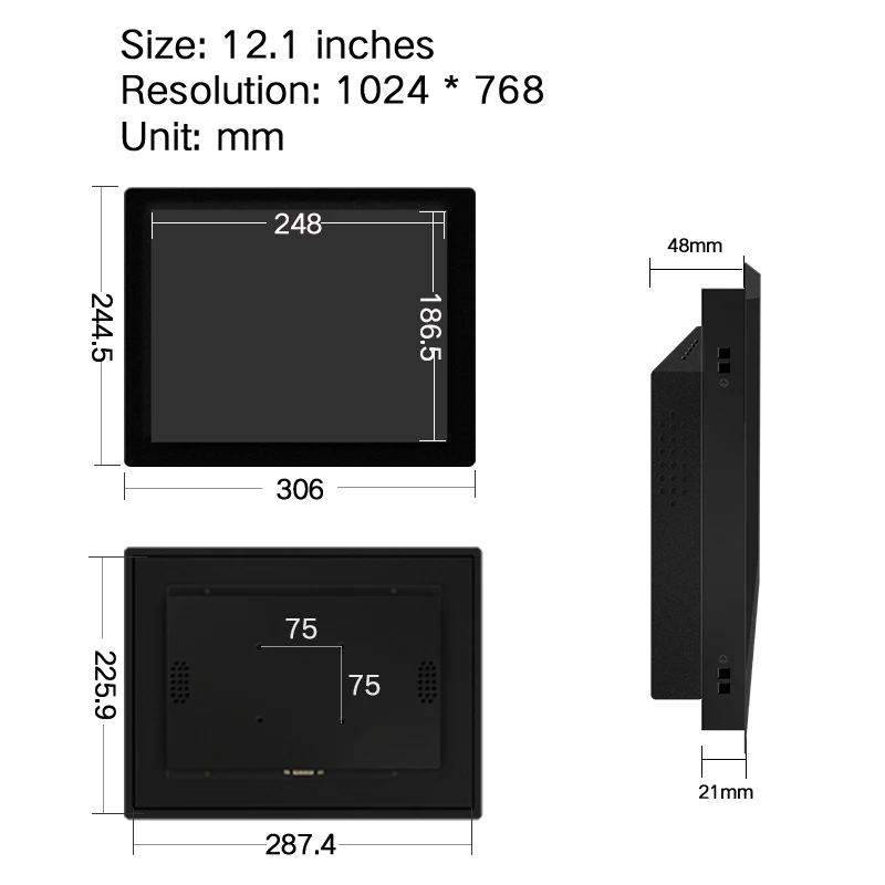 

12 12.1Inch Monitor Industrial Display Screen VGA HDMI BNC AV USB Buckles Mounting 1024*768 Not Touch Screen