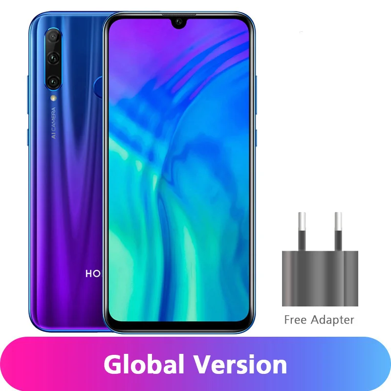 Глобальная версия Honor 20 Lite, 4 Гб, 128 ГБ, фронтальная, 32 МП, Kirin 710, четыре ядра, Android 9,0, мобильный телефон с функцией распознавания лица, 24 МП, камера заднего вида - Цвет: Blue