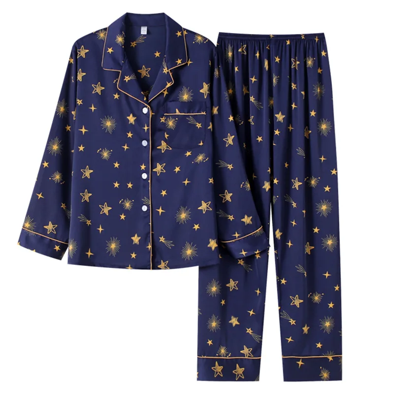 

New Stripe Stain Silk Pajama Sets Mens Pajamas Lounge Wear Sleepwear Modern Style Nightgown Home Male Soft Cozy Sleeping Pyjamas