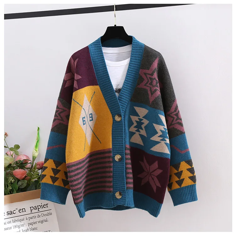 

Lazy Christmas Fairy Sweater Women's Loose Outer Wear Thick Knit Cardigan New Retro Jacket