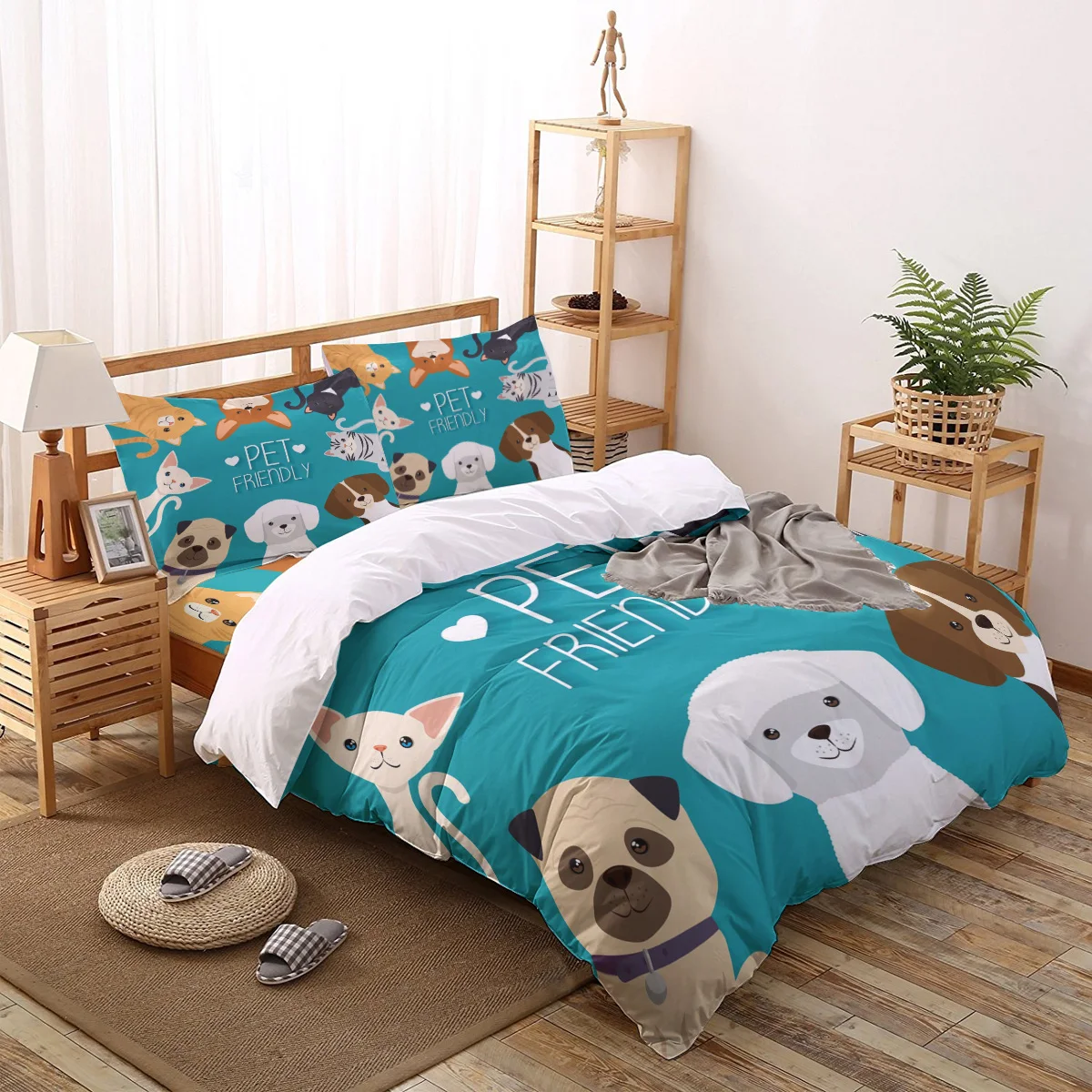 

Puppy Pet Friendly Cat Love Joy Kitten Comics Duvet Cover Set Full Size Bed Linen Bedroom Decor Pillowcase Winter Bedding Set