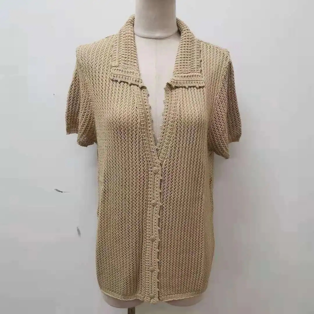 

Women Sweaters 2021 Spring and Summer New Women's Hollow Top with Buttons Short-sleeved Pullover