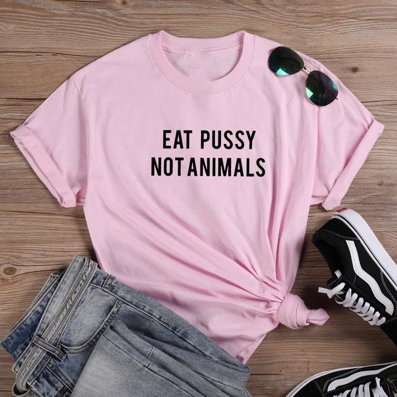 Смешная футболка Eat Pussy женская с круглым вырезом и коротким рукавом черная