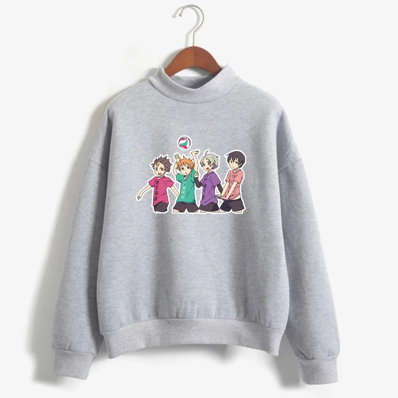 

Haikyuu!! Hoodie Autumn Winter New Harajuku Kwaii Japanese Anime Print Sweatshirt Women Fleece Turtleneck Casual Friends Clothes