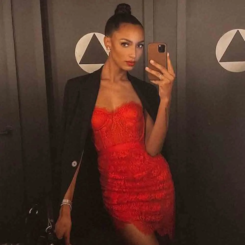 Кружевное Бандажное платье Ocstrade лето 2020 модное Красное Мини без бретелек