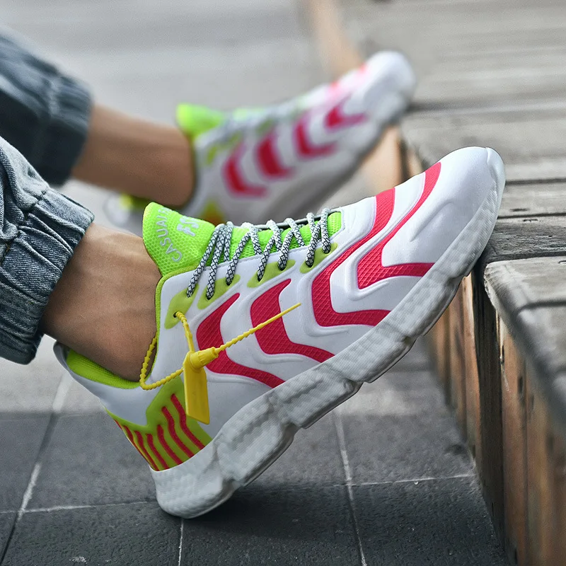 

RE Men's Shoes Mesh Cloth Breathable Fluorescent Shoes Color Spliced Fringe Fashion Sneakers Low Top Lace-up Casual Single Shoes