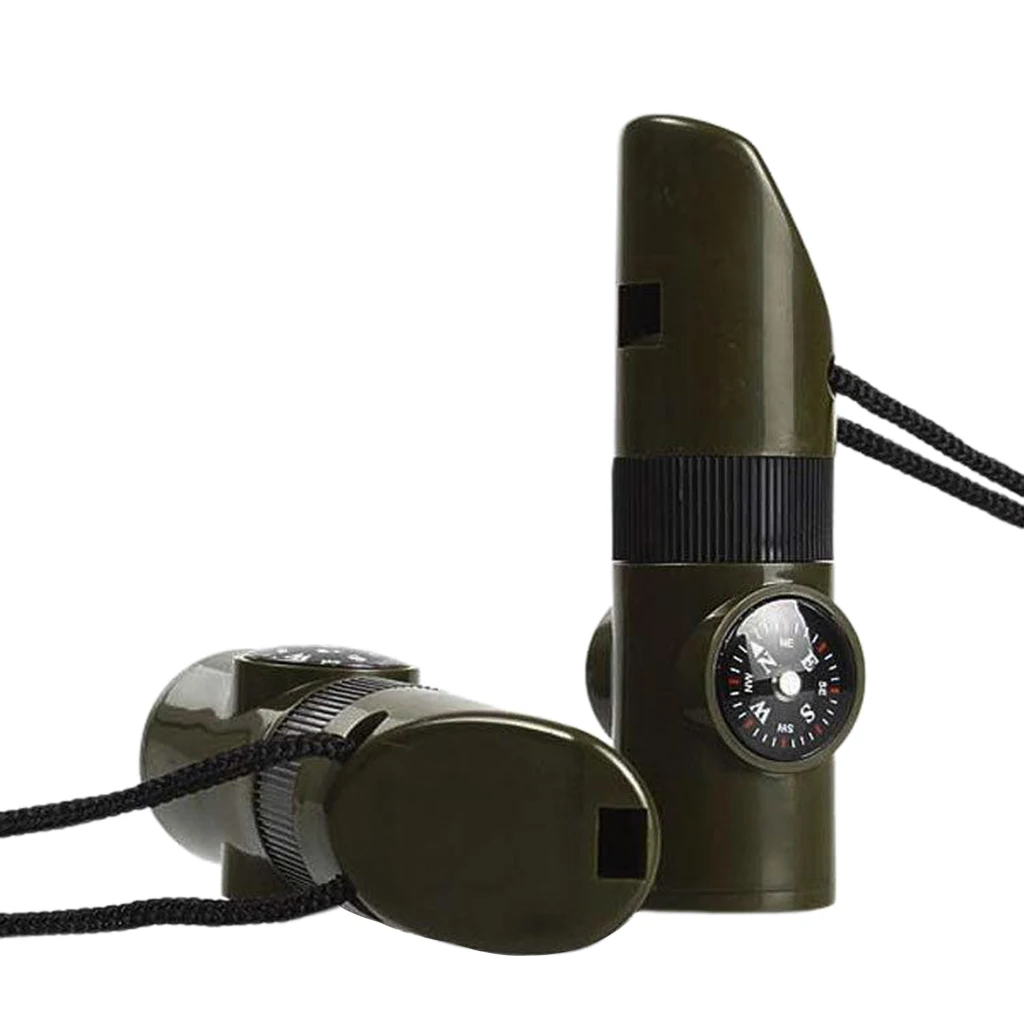7 in 1 Military Emergency Whistle Kit SOS Survival Compass LED Light Outdoor |