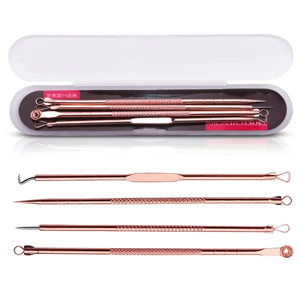 

4Pcs/Set Professional Portable Different Style Dual Heads Needle Blackhead Remover Pimple Acne Salon Beauty Kit Set