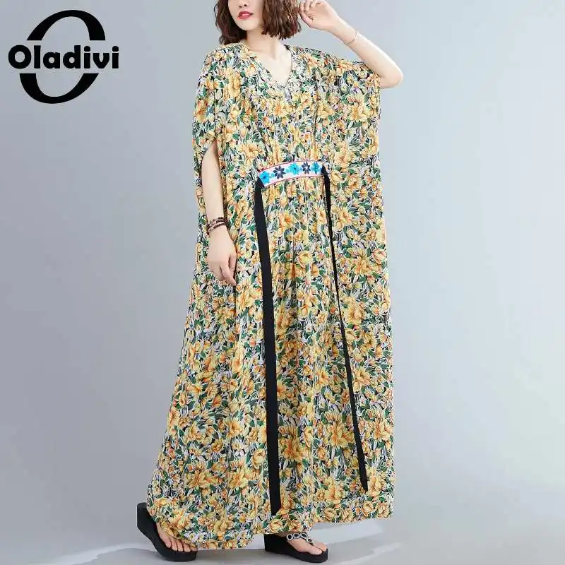 

Oladivi Fashion Printed Boho Dress for Women 30 40 50 60 Year Old Summer Maxi Long Dresses Oversized Casual Loose Tunic Vestidio