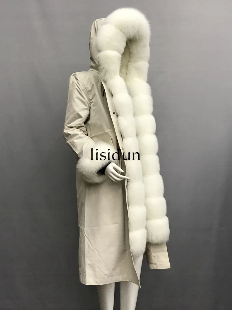 

LISIDUN 2019 Real Fur Parka Women Winter Jacket Nature Sliver Fox Fur Hooded Coats Real Rabbit Fur Lining Jacket Female Fur Coat