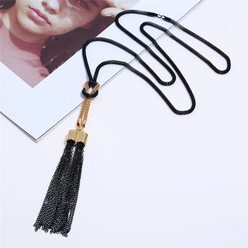 Горячее предложение Модные Цепочки и ожерелья Драгоценности Черный кисточкой