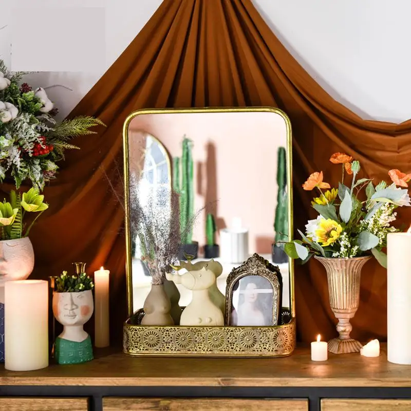 Защелка Золотые Зеркальные стены стеллаж для хранения декоративное зеркало на
