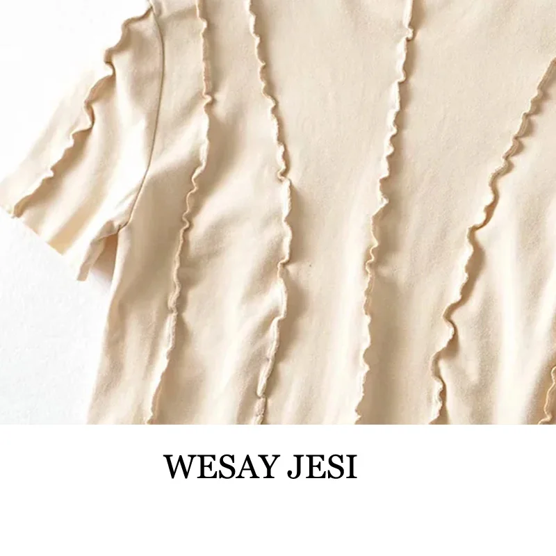 

WESAY JESI 2021 Summer New Women's Short-Sleeved Tops Short Cropped Navel Ins Wind Reverse Stitching Asymmetrical Slim-fit