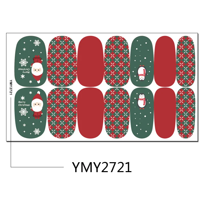 

1 лист рождественских наклеек для ногтевого дизайна, красный, зеленый цвет, клейкие слайдеры, модное украшение для ногтей с Санта-Клаусом, сн...