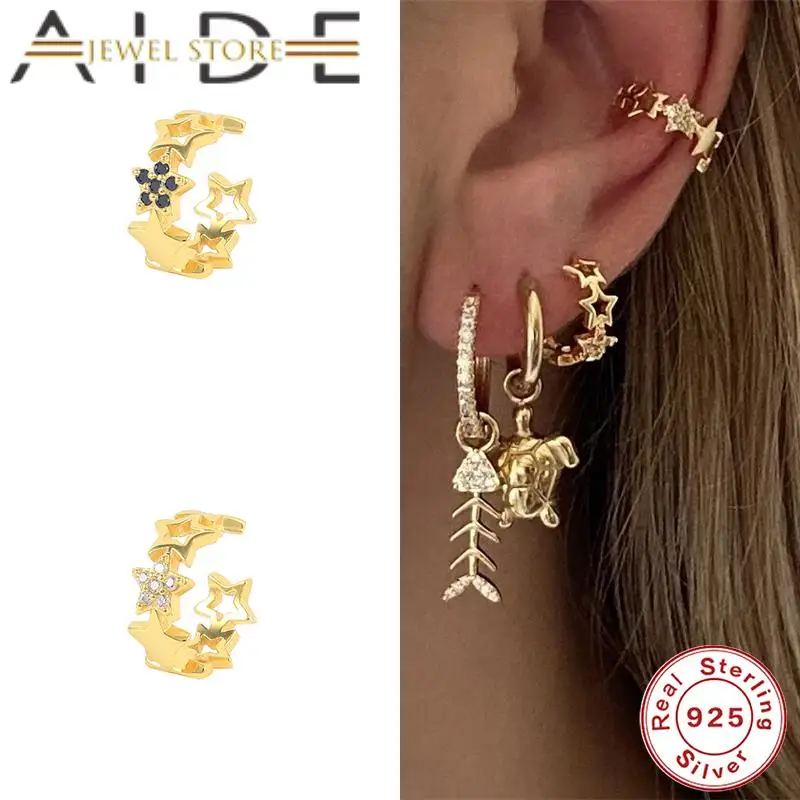 

Aide 925 Silver Korean Zircon Star Small Ear Cuff Gold Color Earcuff Cartilage Clip on Earrings No Pierced Women Jewelry