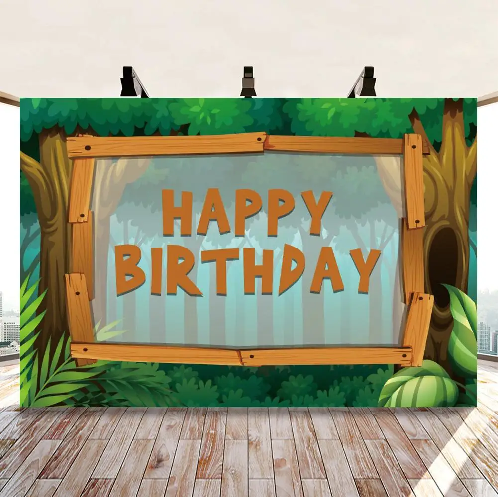

Cartoon Tropical Green Forest Tree Flower Photo Backdrop Baby Happy Birthday Partty Photography Background For Photo Studio
