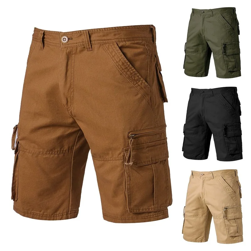 

Summer Pants Cotton Shorts Men Cargo Shorts Multi-Pockets Summer Casual Work Shorts Knee Length Plus Size High Quality