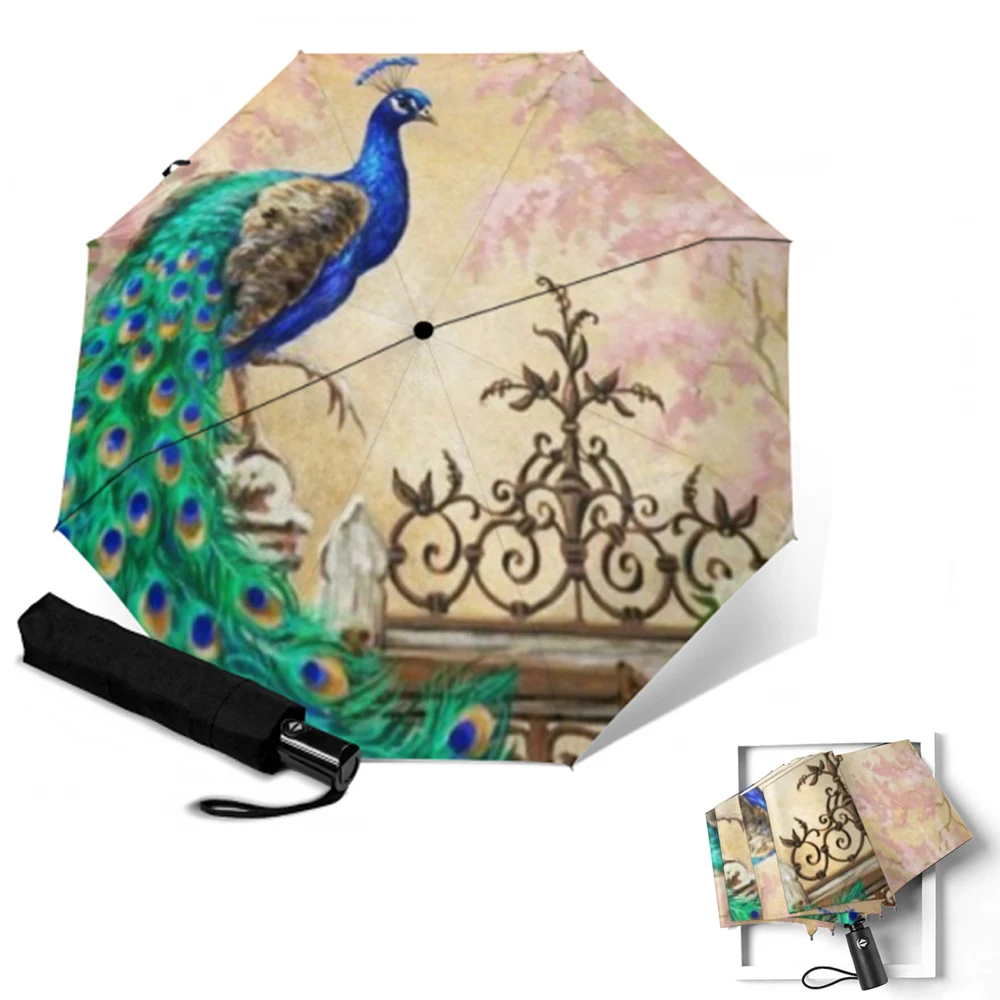 Милый Павлин узор зонтик дождь для женщин ветрозащитный Сверхлегкий компактный