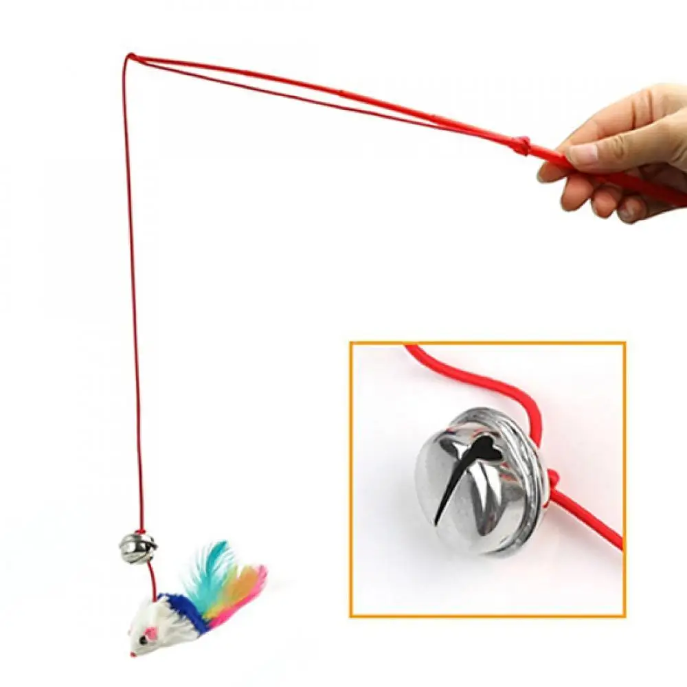 

Pet Cat Bell The Dangle Faux Mouse Feather Rod Roped Funny Fun Playing Toys