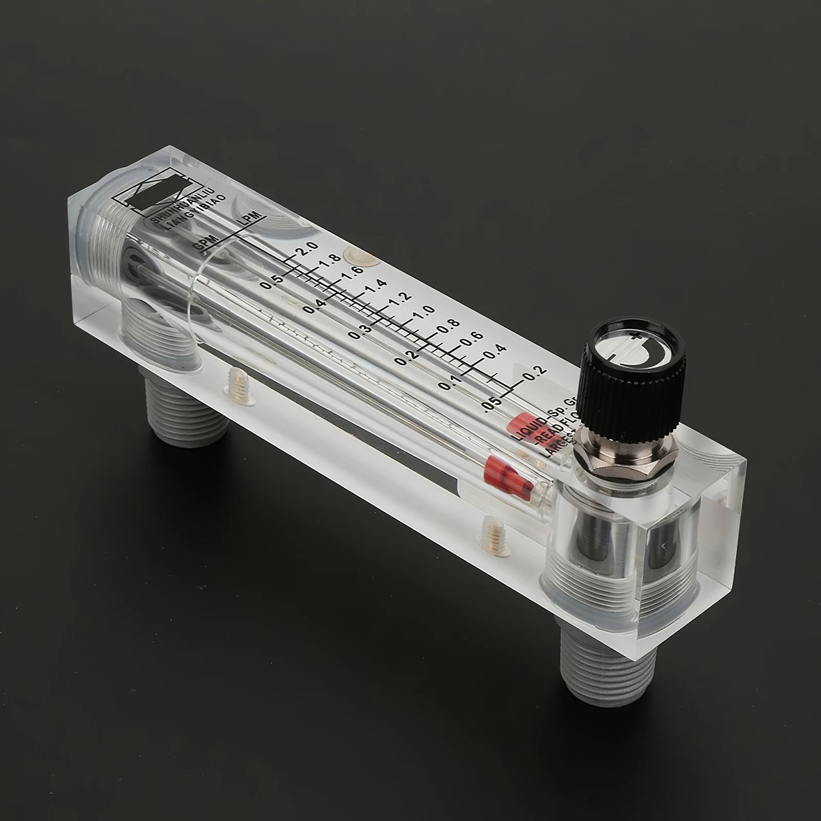 

LZM-15T Acrylic Liquid Flow Meter Flowmeter with Adjustable Black Knob Panel Type Measuring Range of 0.2~2GPM Transparent