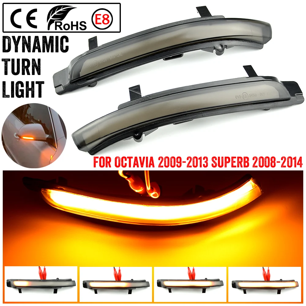 

2 PCS For Skoda Octavia 2009-2013 SUPERB 2008-2014 Dynamic LED Turn Signal Blinker Mirror Flasher Light Sequential Lamp