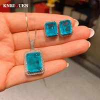 charms paraiba tourmaline blue stone pendant necklace earrings gemstone wedding party fine jewelry set for women statement gift
