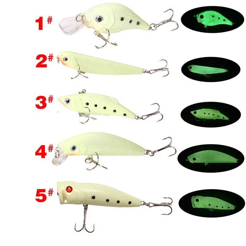 Whole Body Noctilucent Bait Luminous  Crankbait Pencil Vib Minnow Poppers Fishing Lure Set Weights 7.6-10.3g Fishing Lures 2019