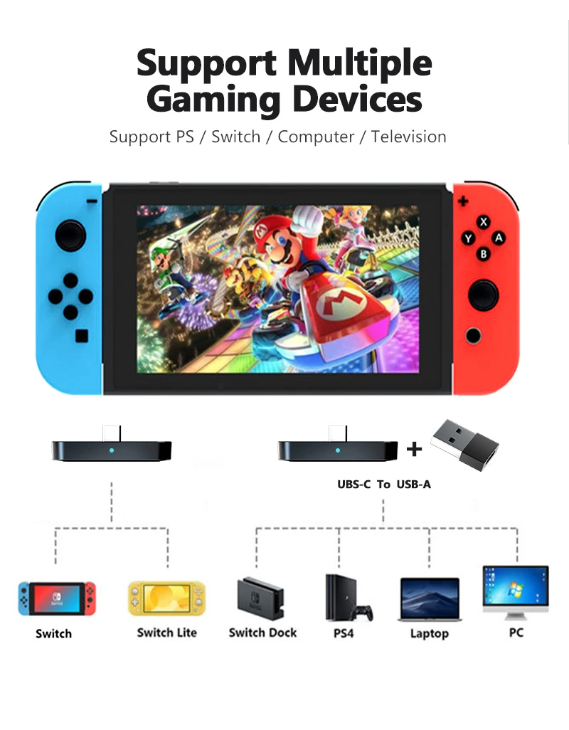 Bluetooth 5 0 аудио передатчик Type C и USB беспроводной адаптер A2DP EDR USB-C USB-адаптер для Nintendo