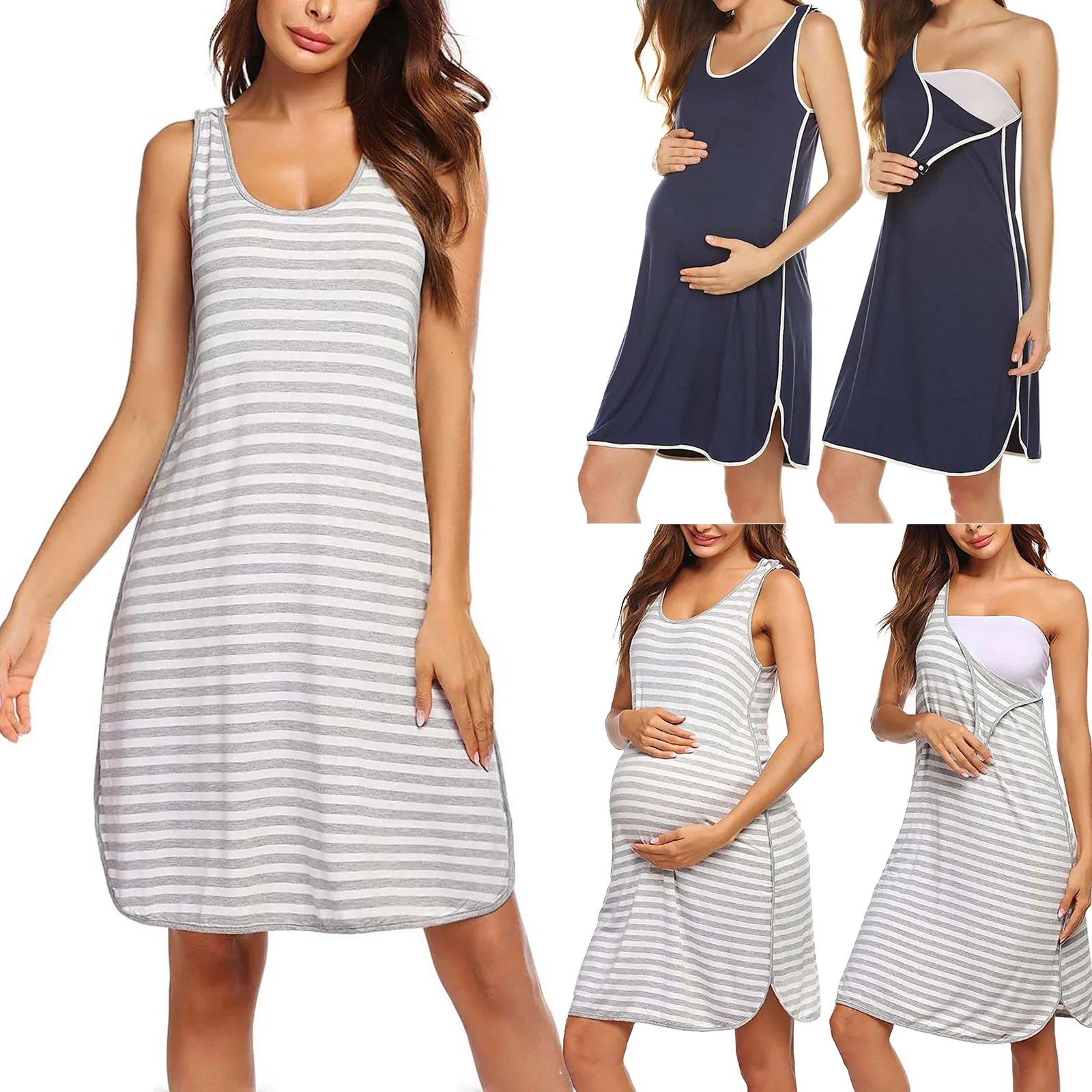 

Women's Sleeveless Dress Striped Nightgown Pregnancy Gown For Breastfeeding vestidos lactancia de verano pregnancy dress