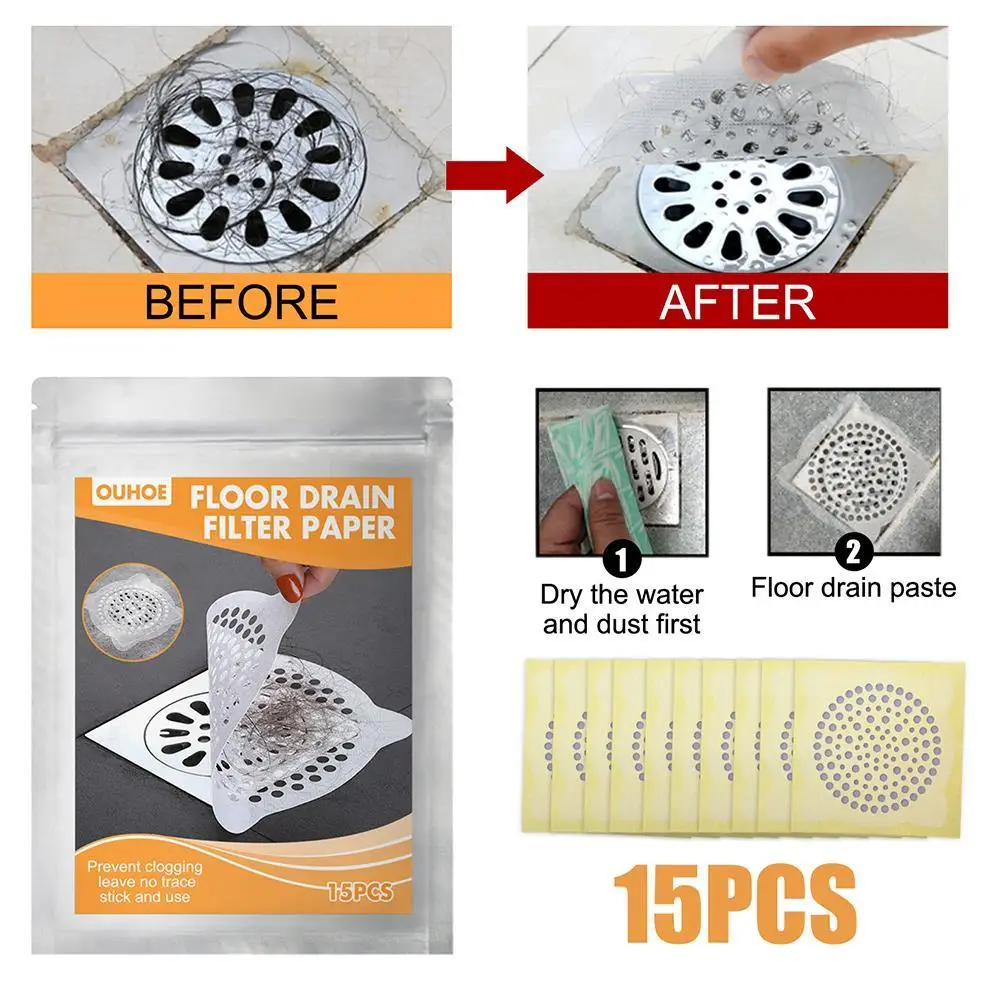 

Disposable Floor Drain Sticker Bathroom Kitchen Hair Stopper Filter Anti-clogging Anti-hair Non-woven Fabric Cleaning Paper