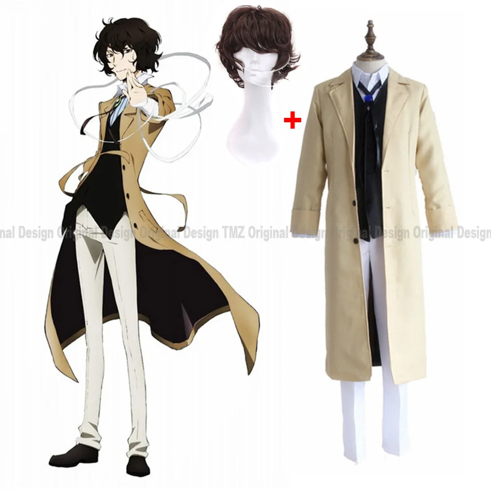 

2019 аниме Осаму дадзай косплей плащ костюм брюки литературный жилет уличные собаки Хэллоуин Карнавальный костюм парик