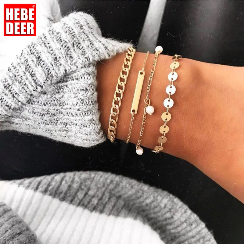 

HebeDeer Creative Bracelet Set Ladies Bracelets Women Round Tassel Yellow Gold Color Fashion Jewelry Trendy Stainless Pulseras
