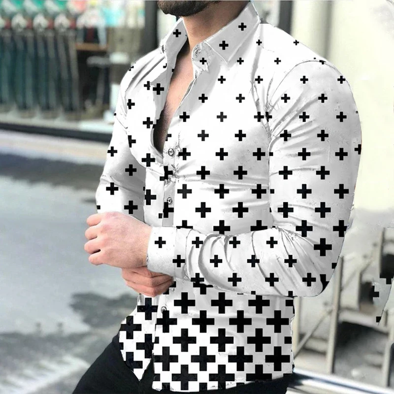 2021 Spring Autumn Men printed Shirts Turn-down Collar Buttoned Shirt Men's Casual Long Sleeve social shirt Tops Men's clothing