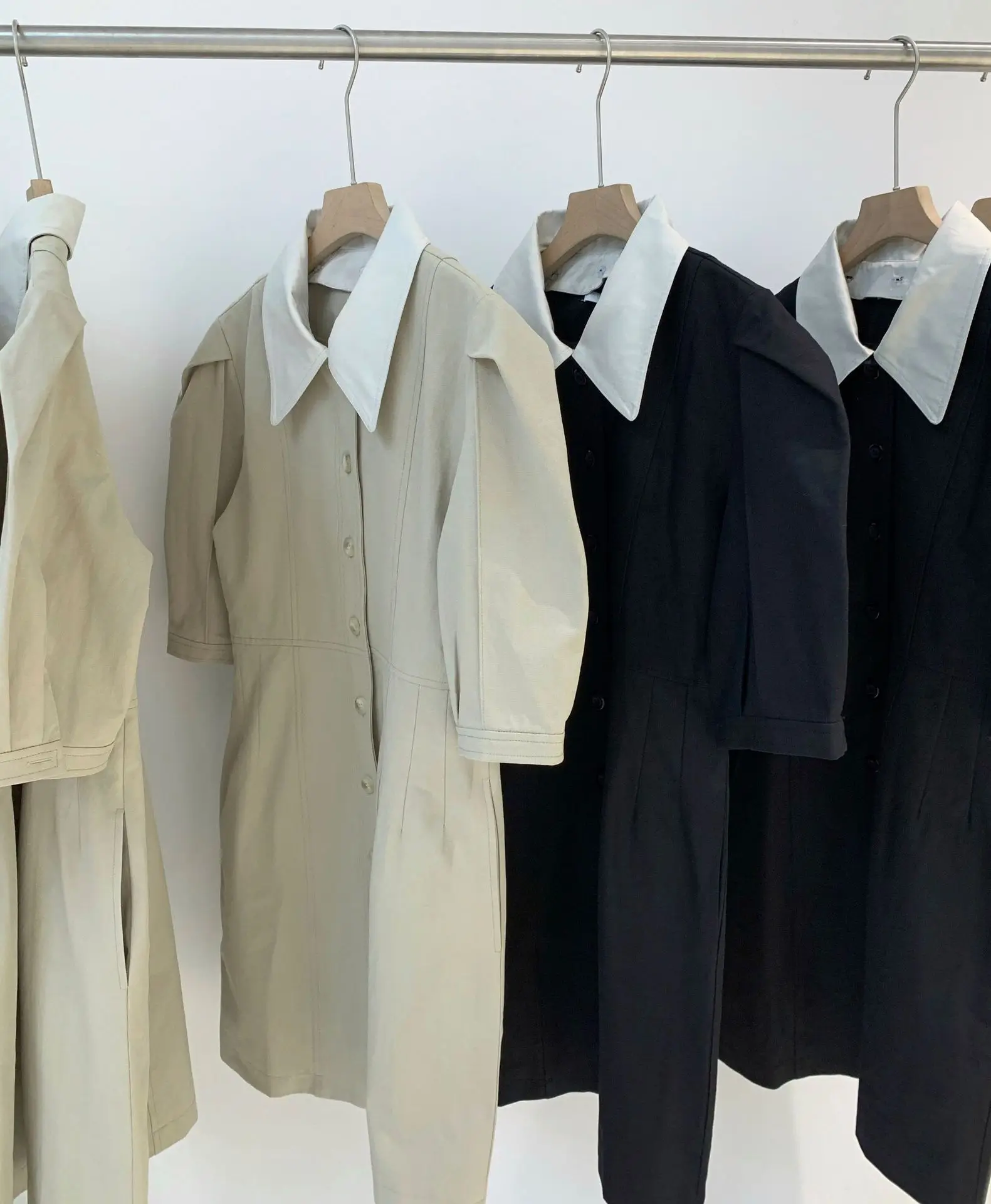 

2021 handongdamen spring and summer new gro * e cotton elegant bubble sleeve fake two short sleeve dress