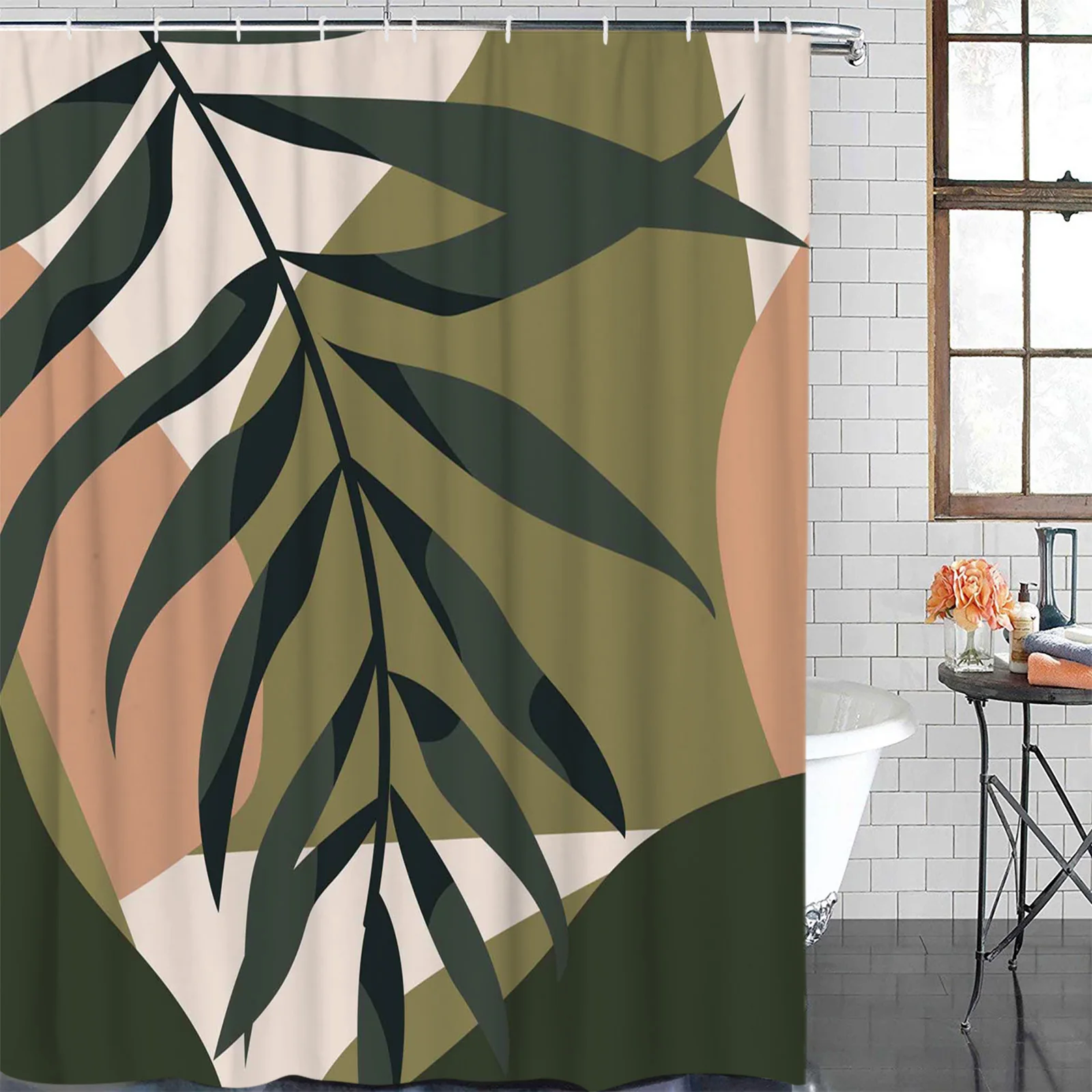 

Tropical Plant Leaves Silhouette Shower Curtain Polyester Fabric Bathroom Home Decor Waterproof Shower Curtains with Hooks