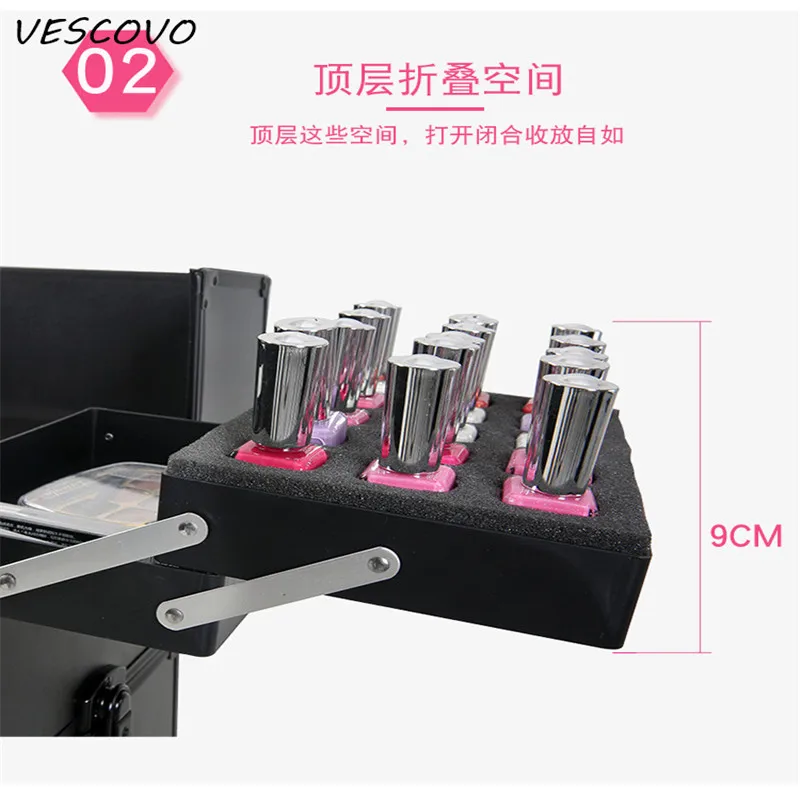 Многослойный профессиональный косметический чехол VESCOVO на колесиках