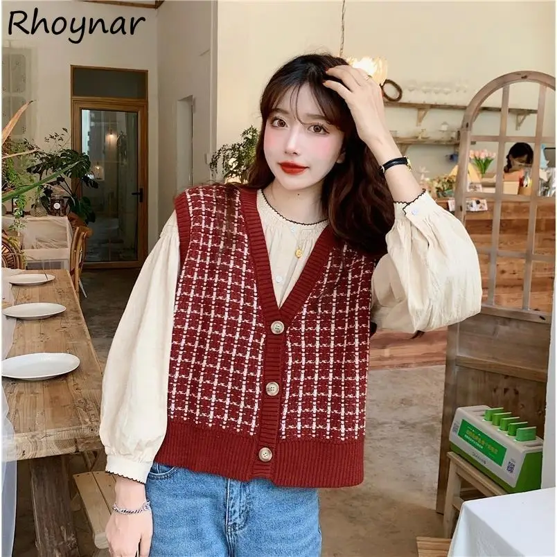 

Sweater Vest Women Korean Style Sweet Autumn Knitting Leisure Preppy Version Tender Ladies Elegant Female Chic Fashion Daily New
