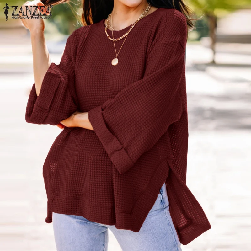 

ZANZEA Elegant Women Walf Checked Shirts 2022 Autumn Blouses Stylish Long Sleeve Turn-down Collar Tops Casual Work Office Blusas