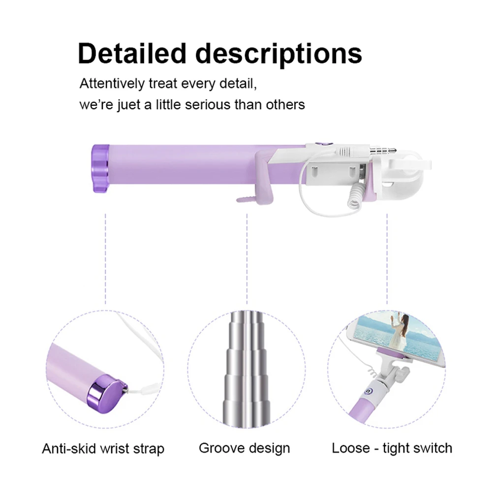 Universal Mini Selfie Stick With Button Wired Silicone Handle Monopod For iPhone XR X XS MAX Xiaomi Huawei Samsung Sticks | Электроника