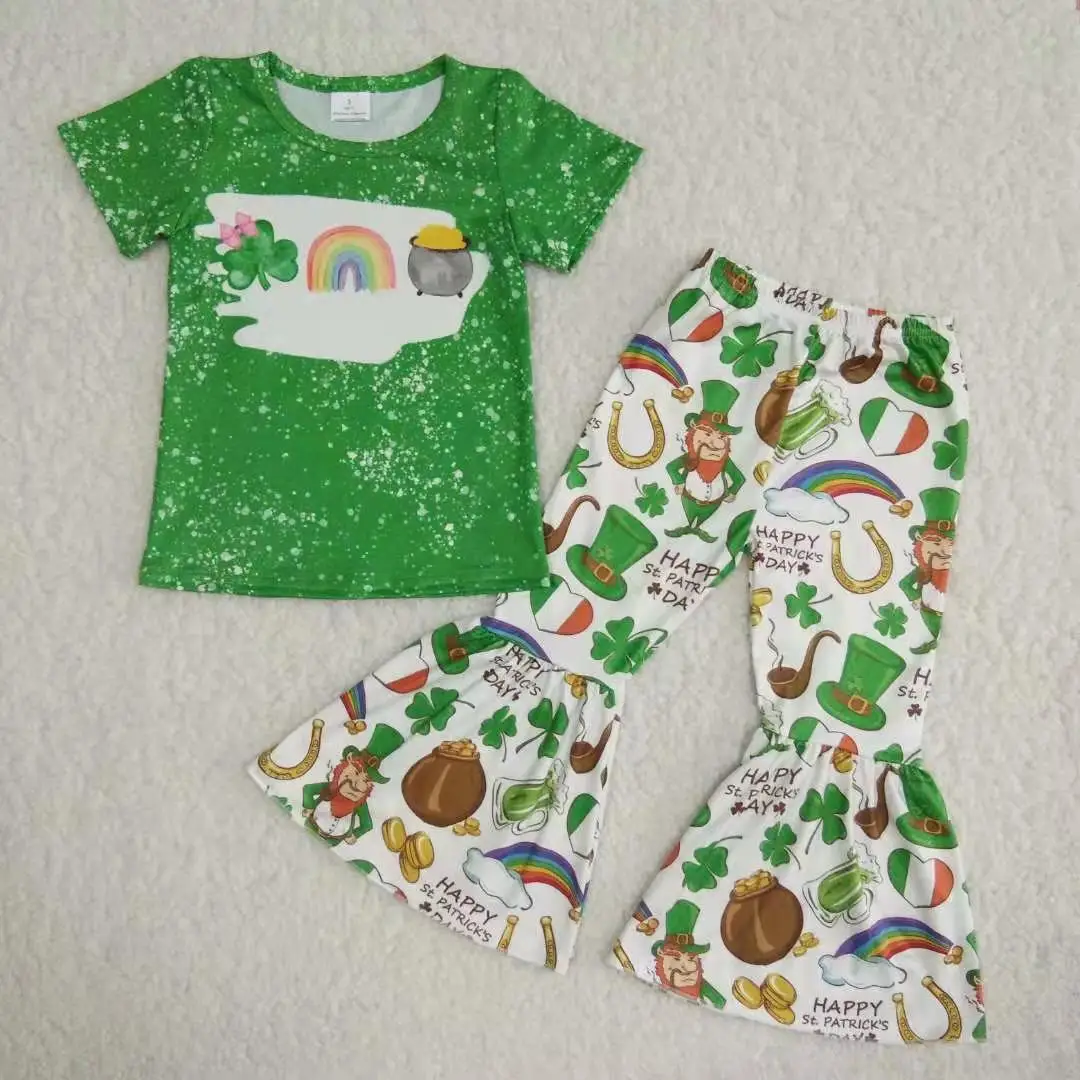 

New Baby Girls Clothes 2 Set Clover Printed Tunic Top Bell- Bottom Long Pantes For st patricks day outfit
