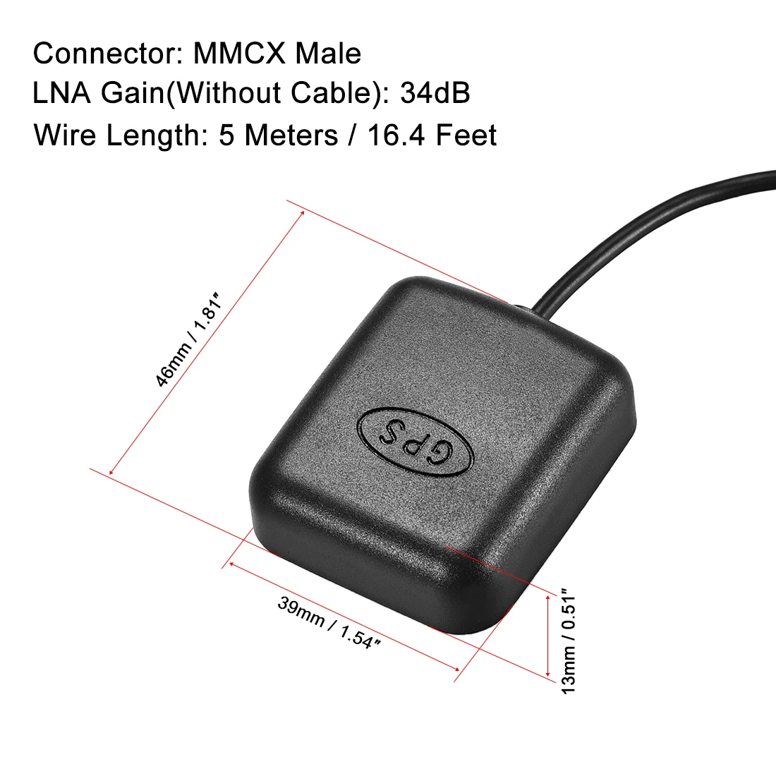 Uxcell 1 шт. GPS Активная Антенна MMCX штекер 34 дБ антенный разъем кабель с магнитным