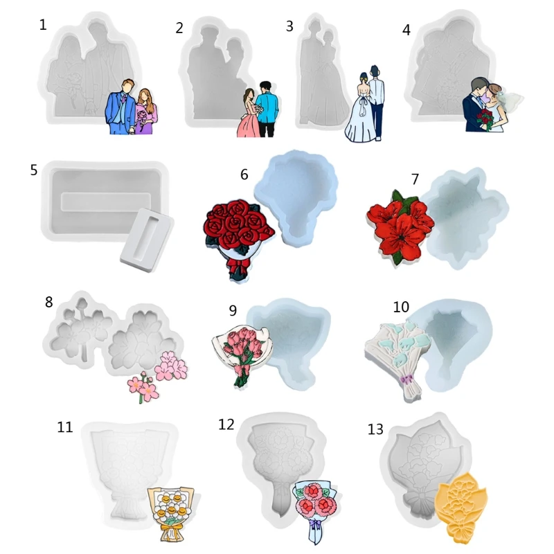 

Свадебное фото свадебный букет цветы пресс-форм Жених и невеста силиконовая форма для литья под давлением A0NF
