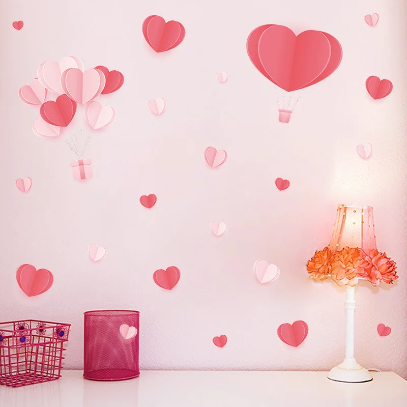 

Girls Room Wall Stickers Sweet Bedroom Decoration Decals Pink Heart Removable Adhesive Film For Wedding Decoration Accessories