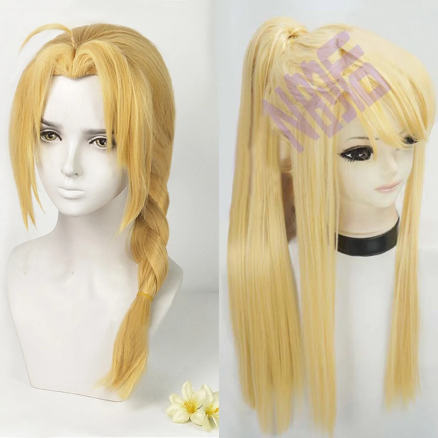 Edward Elric Long Braided Cosplay Wig Anime Fullmetal Alchemist Winry Rockbell Heat Resistant Cosplay Hair Wigs + Wig Cap